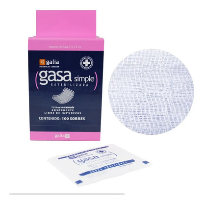 Gasa Esteril 7.5x5 Cm 8 Capas Caja 100 Pz Galia Blanco