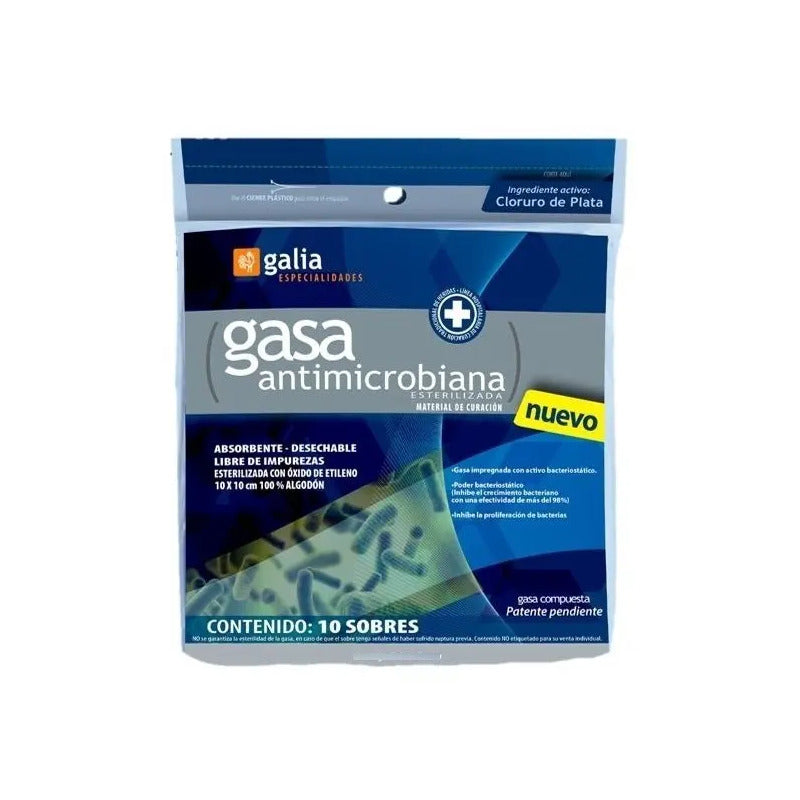 Gasa Estéril Antimicrobiana 10x10cm. Bolsa C/10 Sobres
