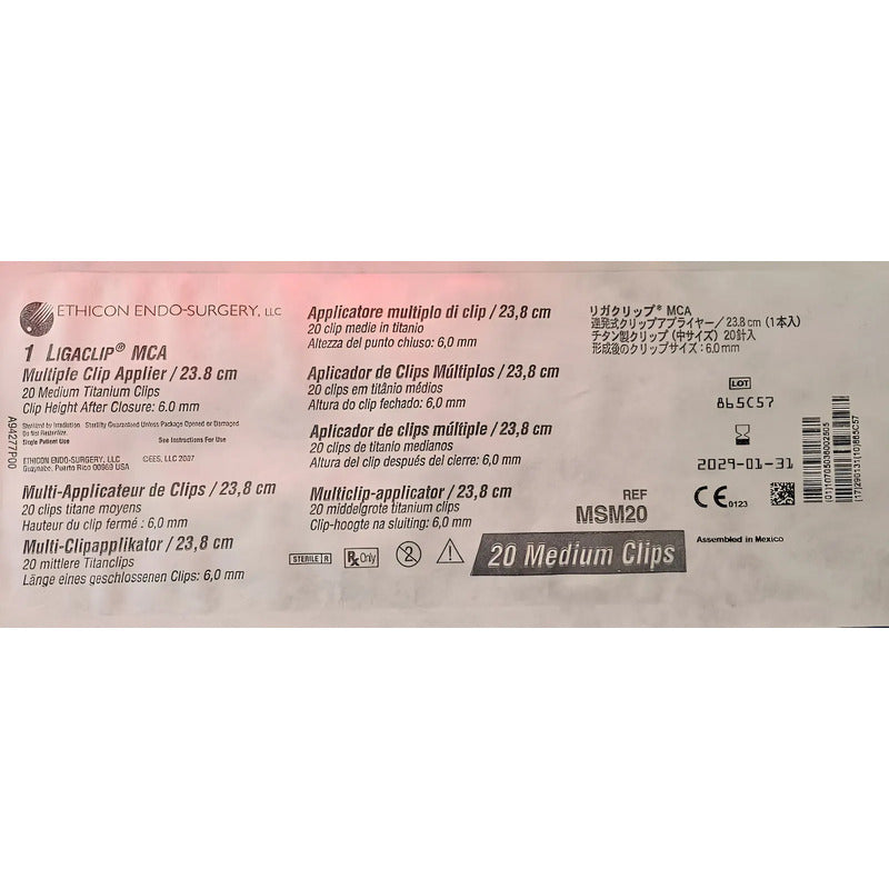 Ligaclip Mca 23.8cm Con 20 Clips De Titanio Ethicon Msm20