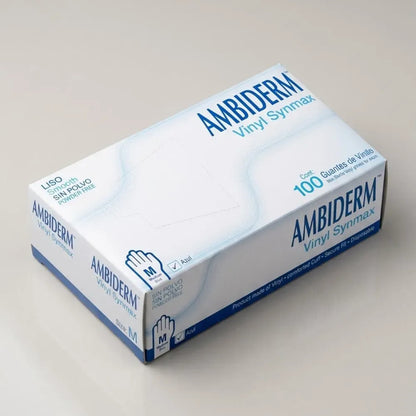 Guante Vinilo Azul Ambiderm C/100pzs Alta Calidad Desechable Azul M