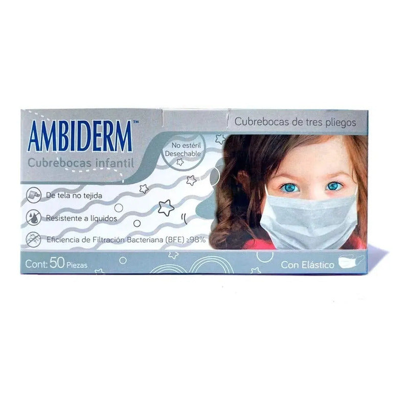 Cubrebocas Tricapa Blanco Infantil Ambiderm 50pz