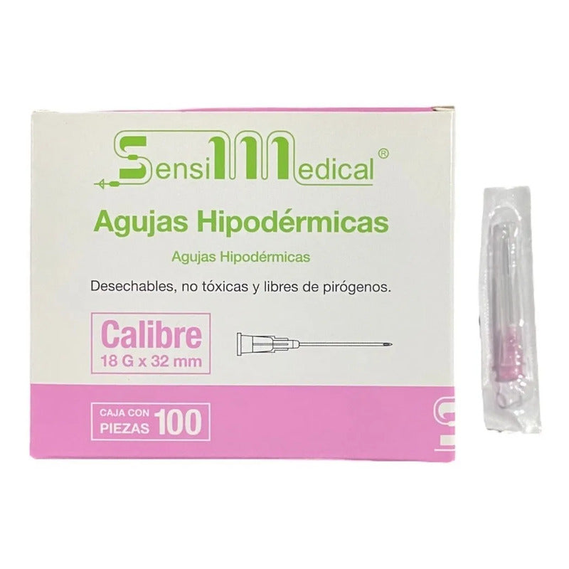 Aguja HiPodérmica Sensimedical 18gx32 Mm Rosa Caja 100u Capacidad En Volumen 0 Ml
