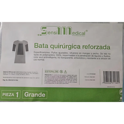 Bata Quirúrgicareforzada Estéril Sellada Marca Sensimedical Azul Grande
