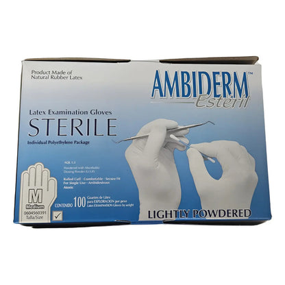 Guante Esteril Ambiderm 100 Guantes  Talla Mediana Original Blanco Mediano