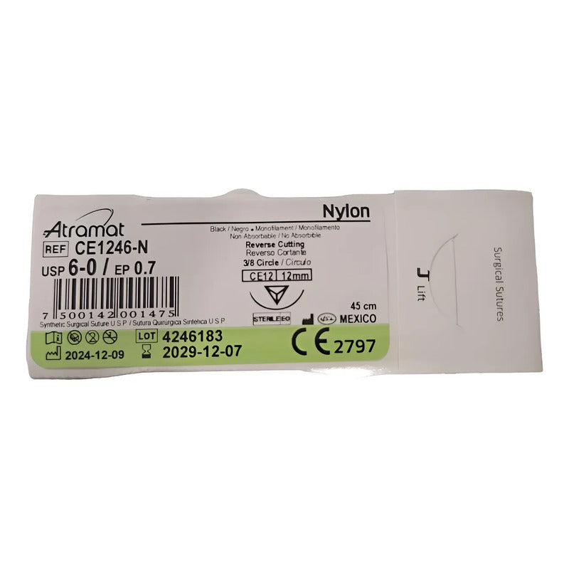 Sutura Atramat Nylon Tamaños A Elegir 6-0 Cortante 12mm