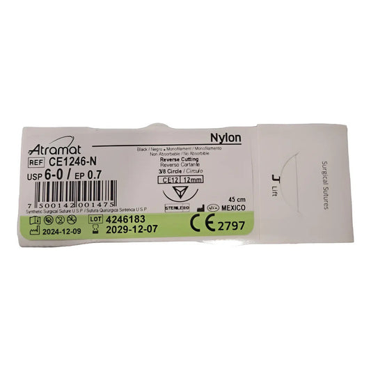 Sutura Atramat Nylon Tamaños A Elegir 6-0 Cortante 12mm