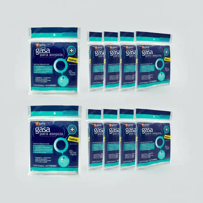 10 Bolsas C/10 Piezas De Gasa Para Asepsia Estéril 10x10cm Blanco