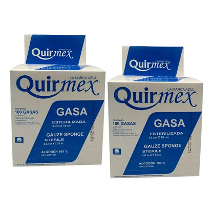 2 Cajas Gasas Esteriles Quirmex Absorbentes Álgodon 10x10cm Blanco