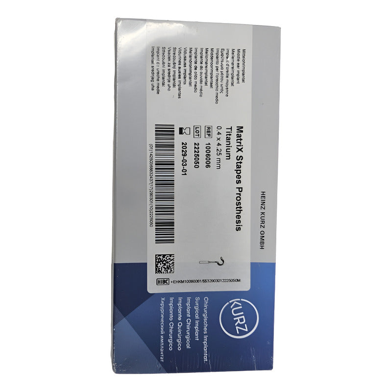 Protesis Pasra Oido Medio De Titanio Matrix .4 X 4.25 Mm