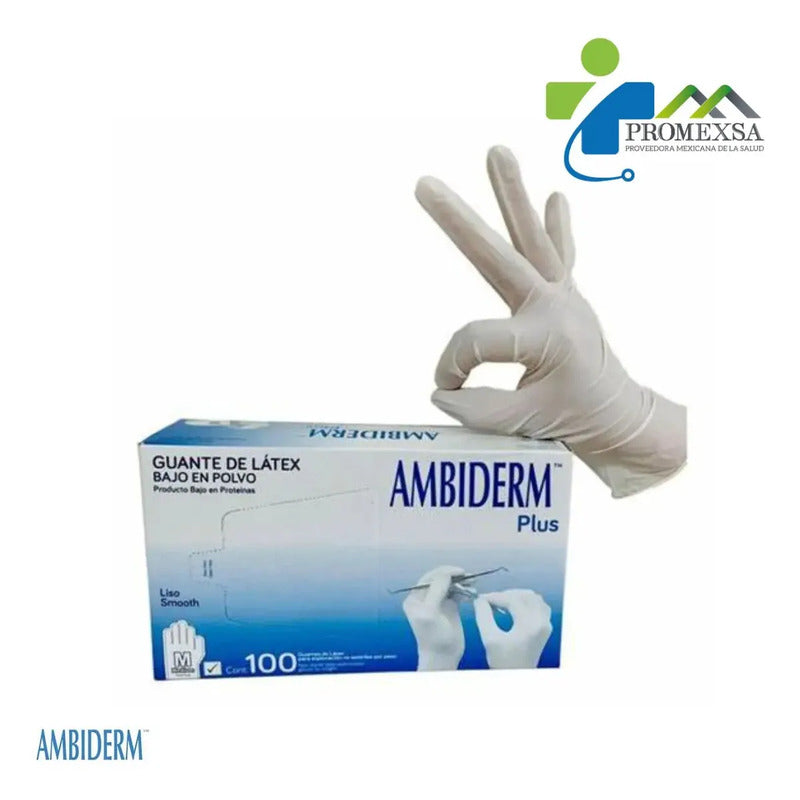 Guantes Descartables Ambiderm Plus Color Blanco Talla M De Látex Con Polvo X 100 Unidades
