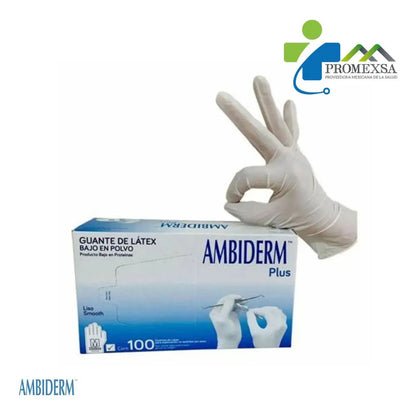 Guantes Descartables Ambiderm Plus Color Blanco Talla M De Látex Con Polvo X 100 Unidades