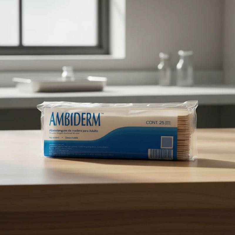 Abatelenguas De Madera Para Adulto Ambiderm C/ 25