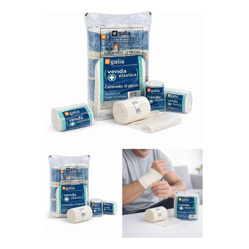 12 Vendas Elásticas De  Algodón Hipoalergenico Calidad Galia Blanco