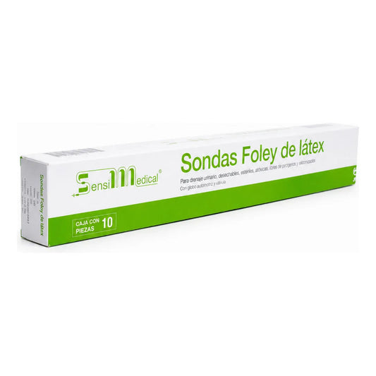 10 Sondas Foley De Látex 2 Vías 8 Fr Globo 5 Ml Sensimedical