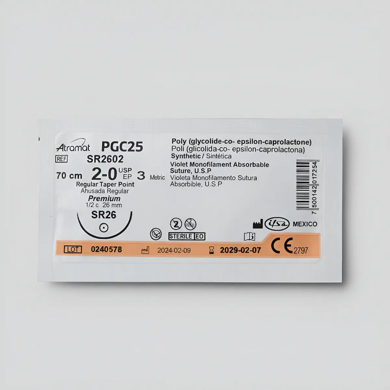 Sutura Atramat Pgc25 Tipo Monocryl Tamaños A Elegir Naranja 2-0 Redondo 26mm