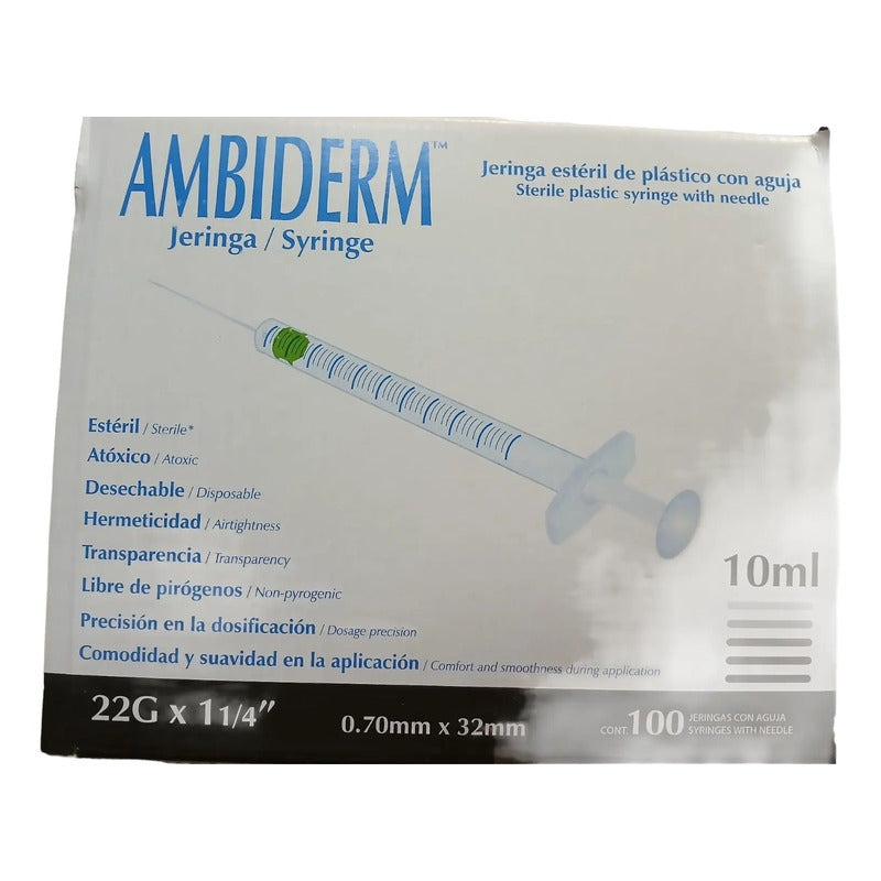 Jeringa Desechable Ambiderm 10ml C/aguja 22gx32mm Negra 100u 10 Ml