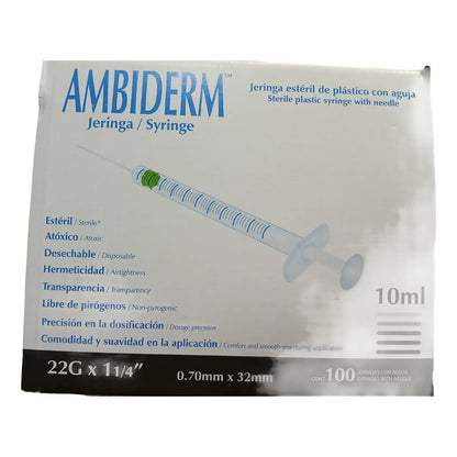 Jeringa Desechable Ambiderm 10ml C/aguja 22gx32mm Negra 100u 10 Ml