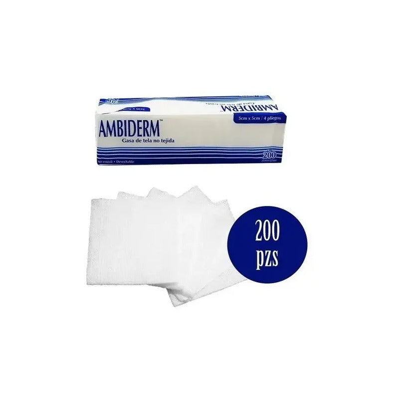 Gasas Ambiderm Tela 4 Capas Paquete Con 200 Piezas 5x5cm