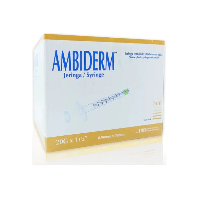Jeringa Esteril Con Aguja 5ml 20g X 32mm Ambiderm Capacidad 5 Ml