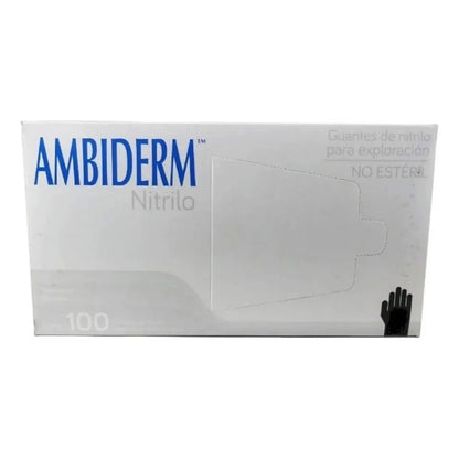 Guantes Descartables Antideslizantes Ambiderm Color Negro Talle G De Nitrilo X 100 Unidades