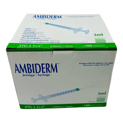 100 Jeringas De Plástico 3ml Con Aguja 21gx32mm Estéril Capa 3 Ml
