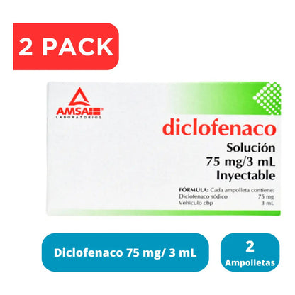 Diclofenaco 75 Mg/3 Ml Pack 4 Ampolletas Inyectables Amsa
