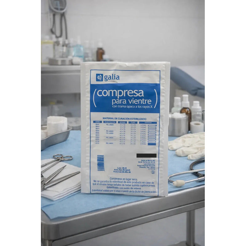 Compresa Quirurgica 45x70 Galia Esteril C/5 Piezas Blanco Blanco
