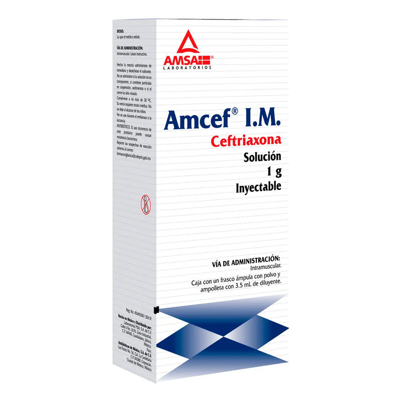 Amcef Im Solución Inyectable 1 G/3,5 Ml, 1 Frasco Ámpula + 1 Ampolleta Solvente 3,5 Ml