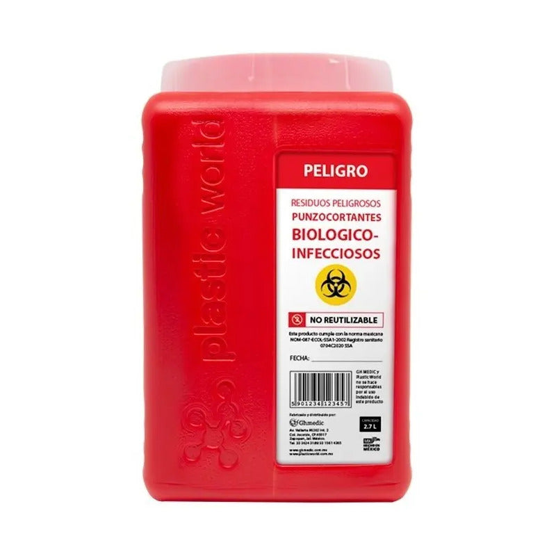 Bote Rpbi Contenedor Recolector 2.7 Lts Punzocortante Rojo