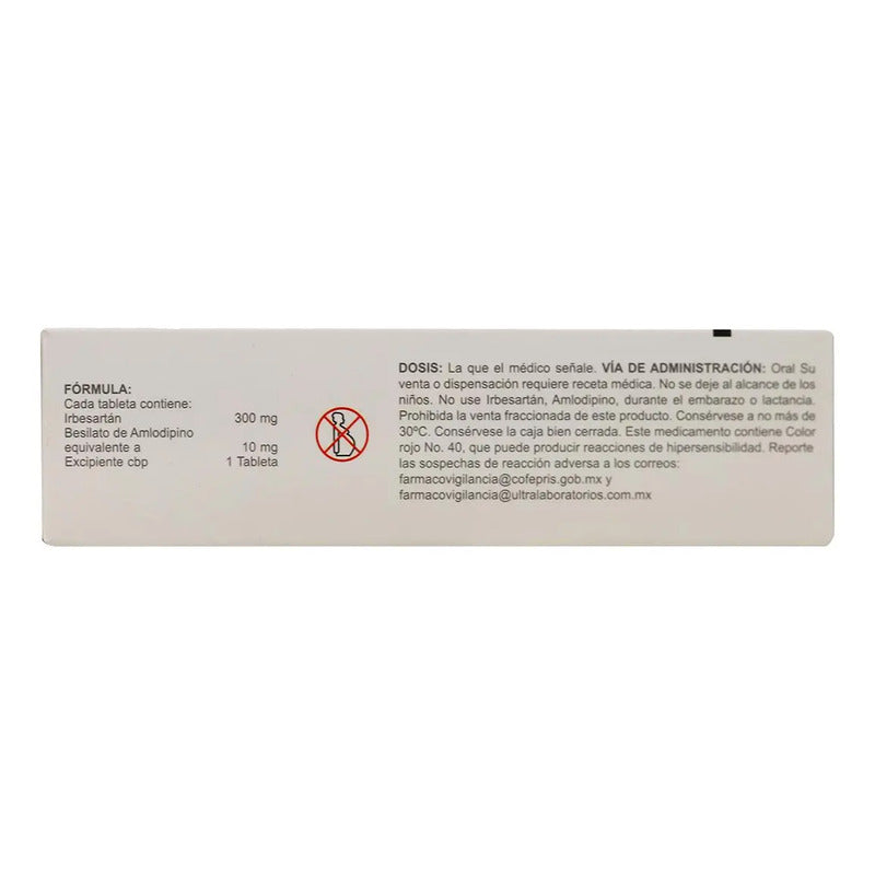 Irbesartán / Amlodipino 300 Mg / 10 Mg 28 Tabletas Avivia