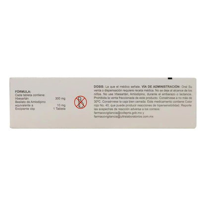 Irbesartán / Amlodipino 300 Mg / 10 Mg 28 Tabletas Avivia