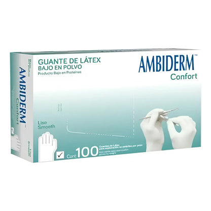 Guante De Látex Ambiderm Confort Color Natural Con Polvo Natural M