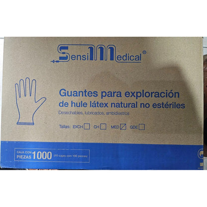 10 Cajas De Guante Ltx. Nat. No Estéril Sensimedical Mediano Natural M