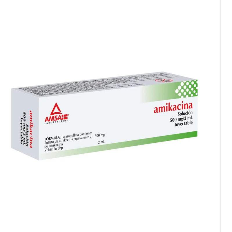 Amikacina Solución Inyectable 500 Mg/2ml, 1 Ampolleta 2 Ml