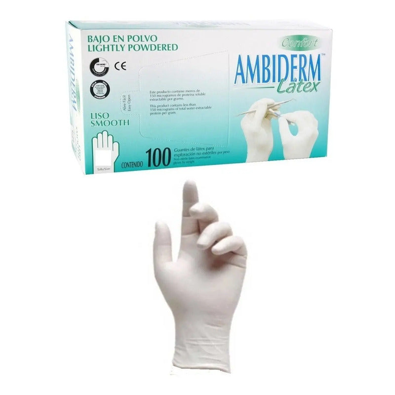 Guante De Látex Ambiderm Confort Color Natural Con Polvo Natural M