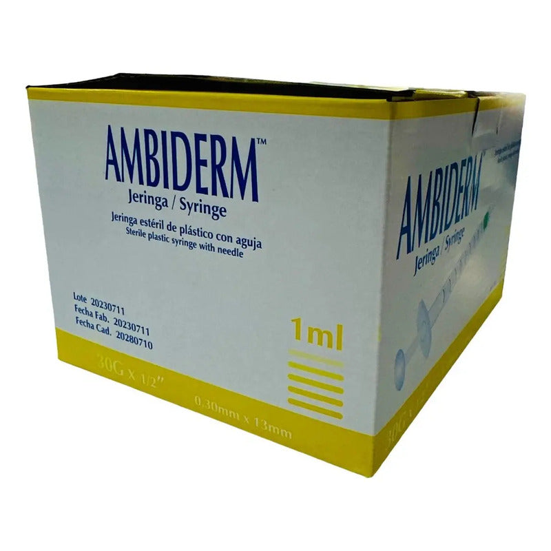 Jeringa Para Insulina 30gx13mm De 1ml Ambiderm Caja/100 Pz Capacidad En Volumen 1 Ml