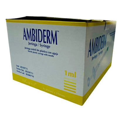Jeringa Para Insulina 30gx13mm De 1ml Ambiderm Caja/100 Pz Capacidad En Volumen 1 Ml