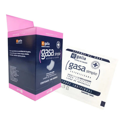 Gasa Esteril 7.5x5 Cm 8 Capas Caja 100 Pz Galia Blanco