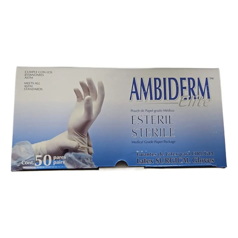 Guante De Látex Para Cirugía Elite 6 1/2 Ambiderm C/50 Pares Blanco 6.5