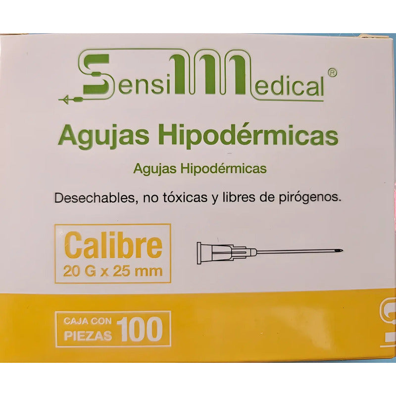 Aguja Hipodermica Sensimedical 20gx25mm 100 Piezas 25 Ml