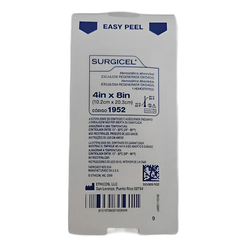 Lote De 12 Surgicel Hemostatico Absorvible 10.2cm X 20.3cm Blanco