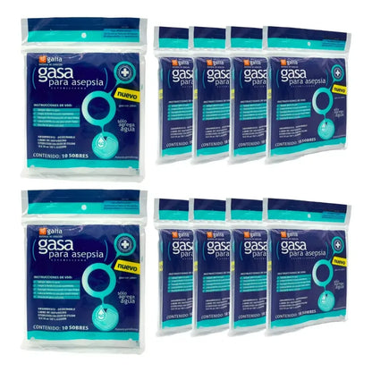 10 Bolsas C/10 Piezas De Gasa Para Asepsia Estéril 10x10cm Blanco