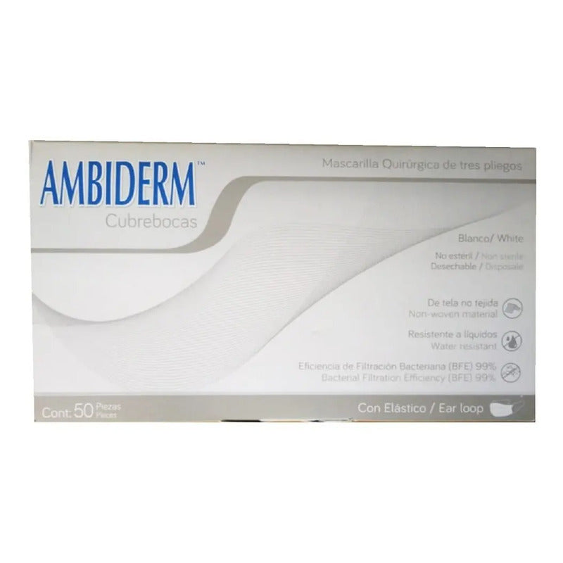 Cubre Bocas 3 Pliegos Ambiderm Blanco Caja C/50 Liso