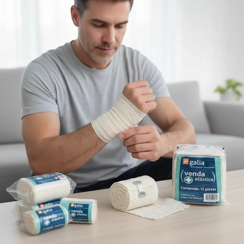 12 Vendas Elásticas De  Algodón Hipoalergenico Calidad Galia Blanco