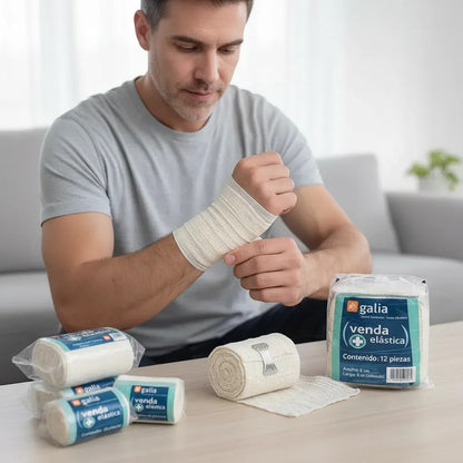 12 Vendas Elásticas De  Algodón Hipoalergenico Calidad Galia Blanco
