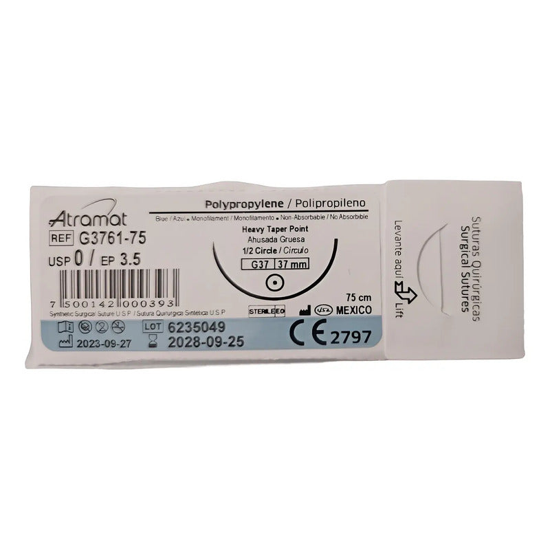 Sutura Atramat Polipropileno Tipo Prolene Tamaños A Elegir 0 Redondo 37mm