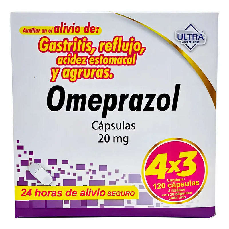 Omeprazol Cápsulas 20 Mg, 4 Frascos X 30 Cápsulas