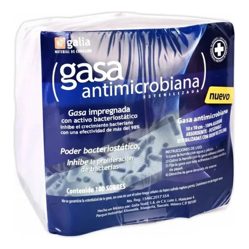 10bolsas C/10 Sobres D Gasa Estéril Antimicrobiana 10x10cm. Blanco