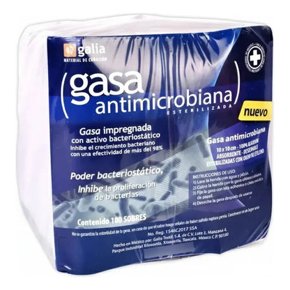 10bolsas C/10 Sobres D Gasa Estéril Antimicrobiana 10x10cm. Blanco
