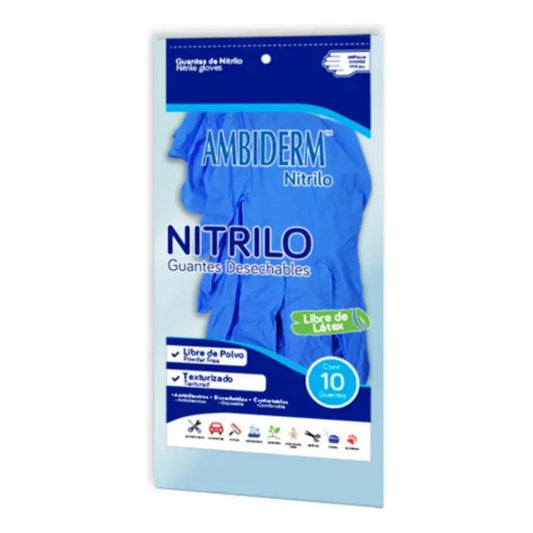 Guantes De Nitrilo Ambiderm Unitalla Colores C/10 Pzas Color Azul Acero